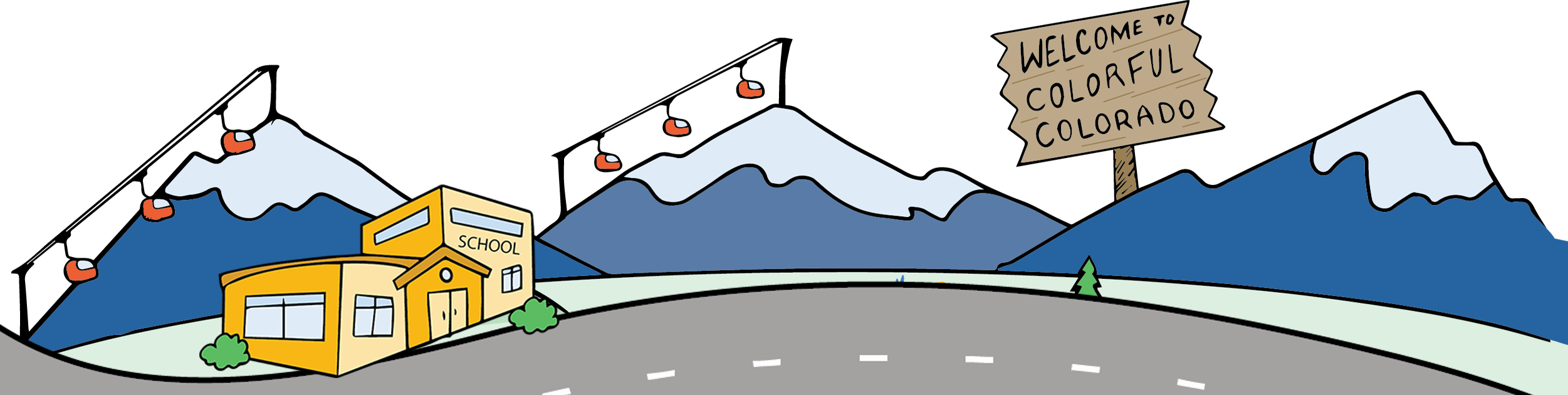 drawing of road with mountains